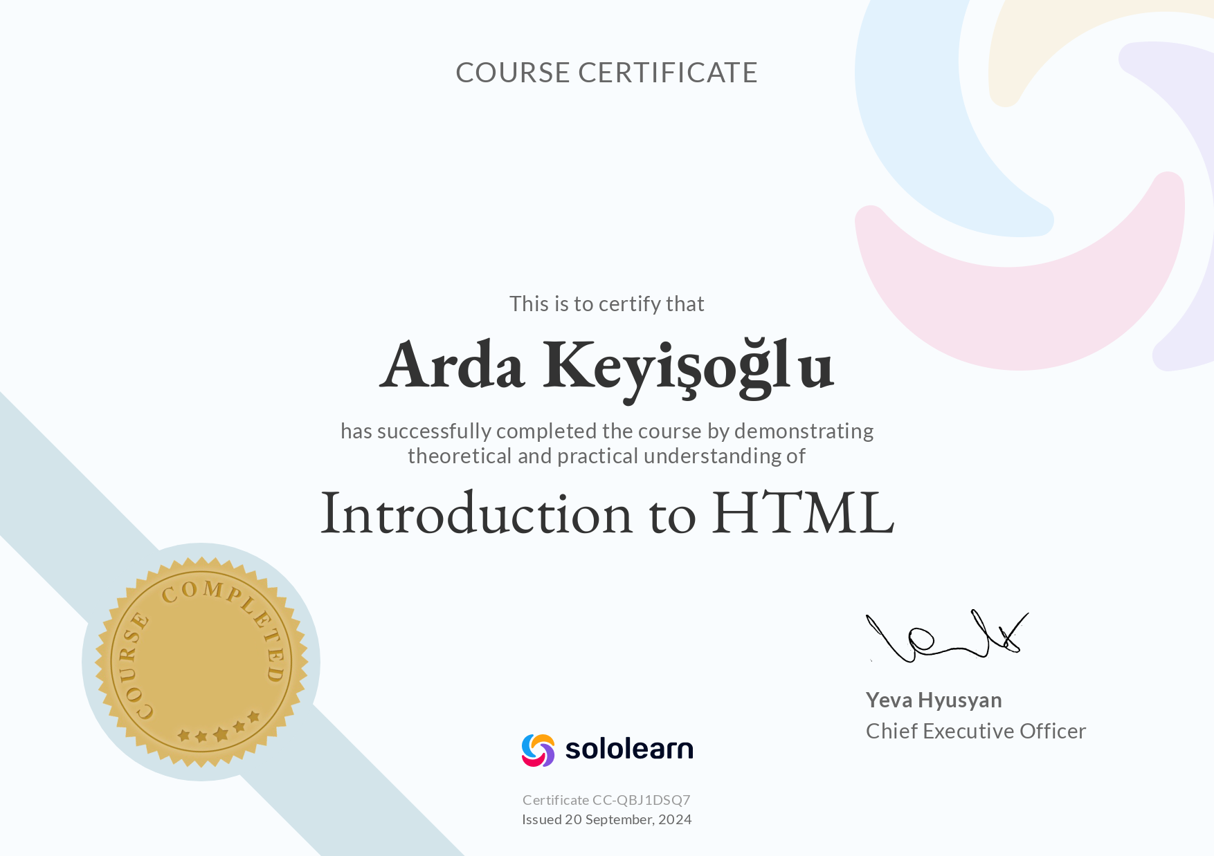 Image of Introduction to HTML certificate