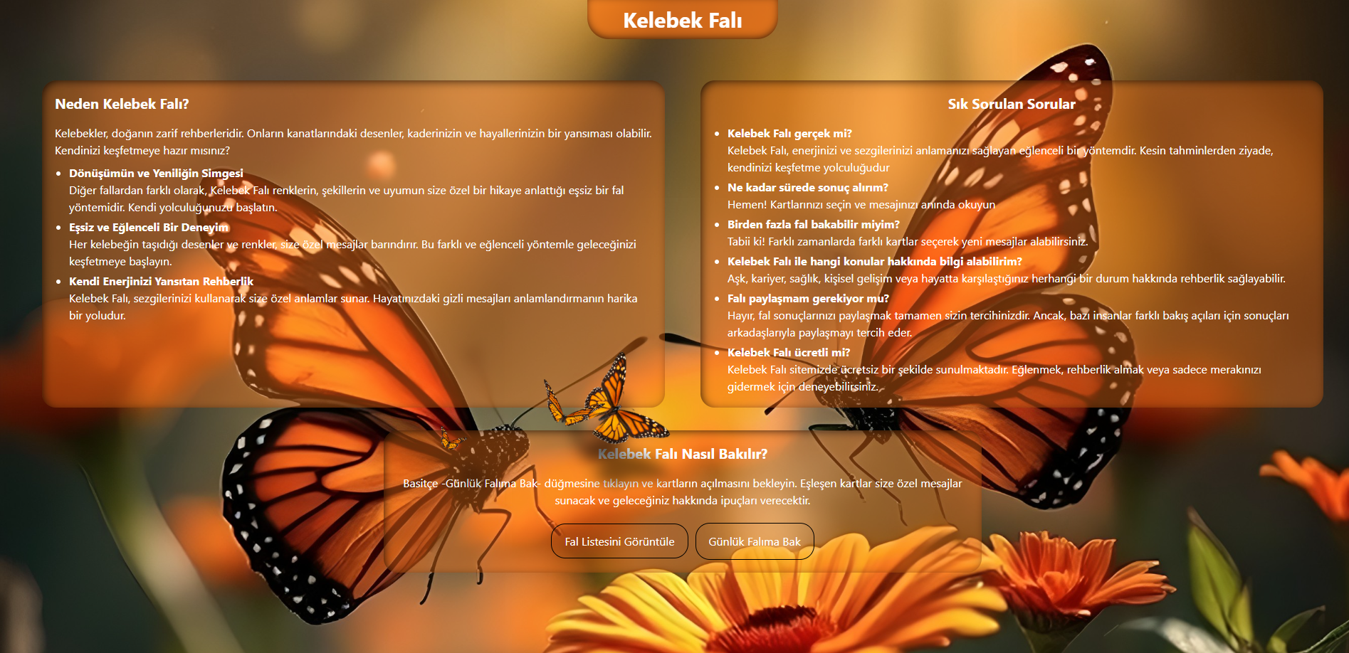 Screenshot of the project Kelebek Falı